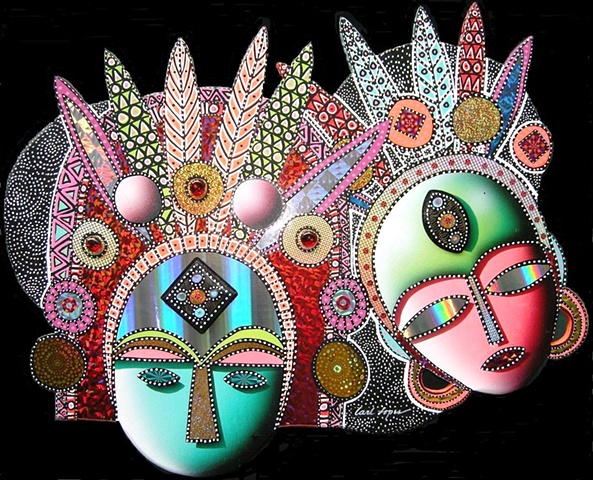 acrylic african mask paintings by Carl Lopes