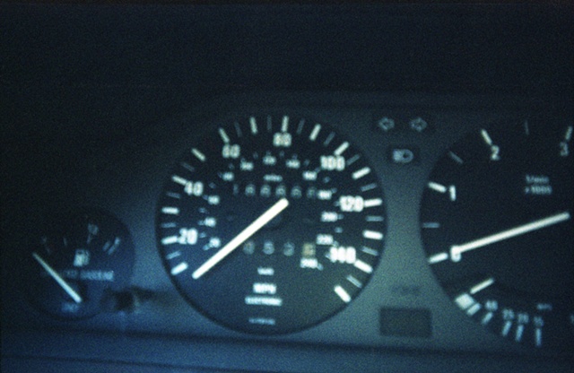 color photograph of car speedometer