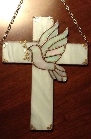 stained glass cross dove