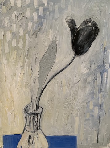 One Tulip on Blue Table