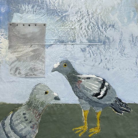 Two Pigeons with Boat