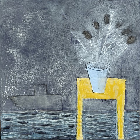 Flowers on Yellow Table & Boat