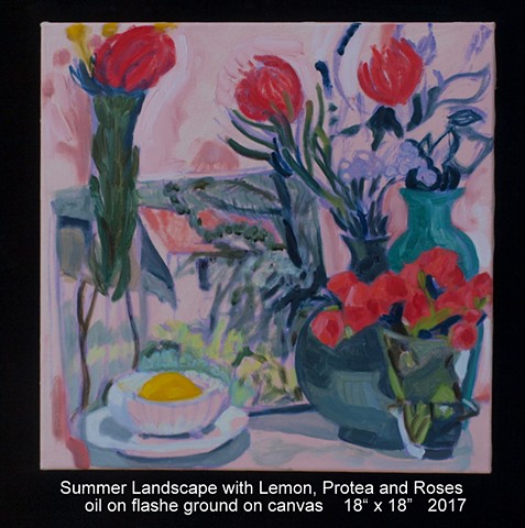 Summer Landscape with Lemon, Protea and Roses