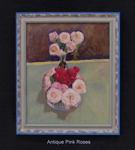 medium sized floral still life with handpainted frame