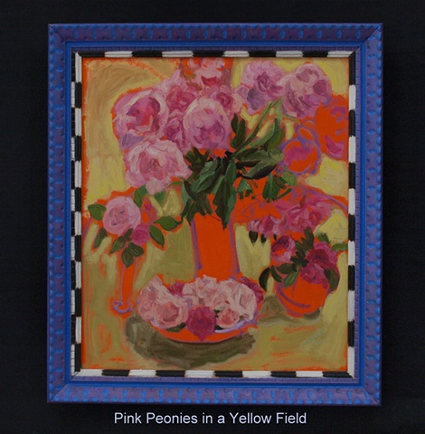 large colorful floral still life with handpainted frame