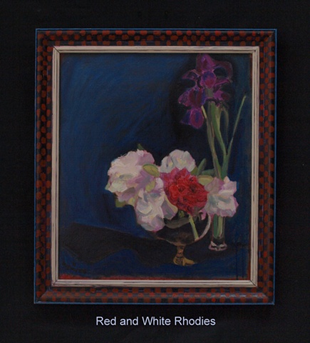 medium sized floral still life with handpainted frame