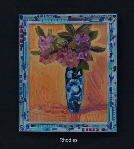 medium sized floral still life with handpainted frame