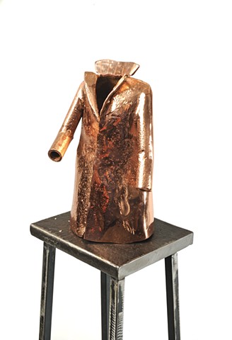 Copper plated steel, coat, jacket, welded steel, forged steel, sculpture, steel sculpture