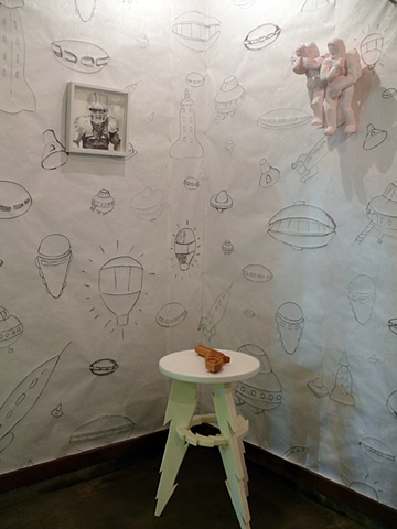 UFO Wallpaper with Football Player, Adam and Eve and Revolver with Lighting Bolt Table