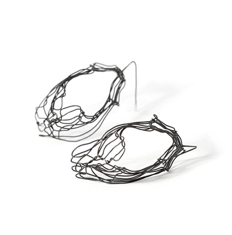 Nest Earring made from steel wire with oxidized silver ear wire 