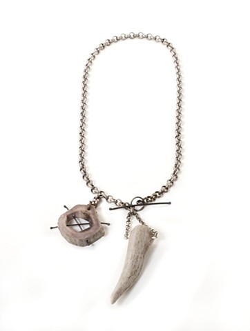 necklace, jewelry, antler, naturally-shed, silver, silver-plate, x, front clasp, 