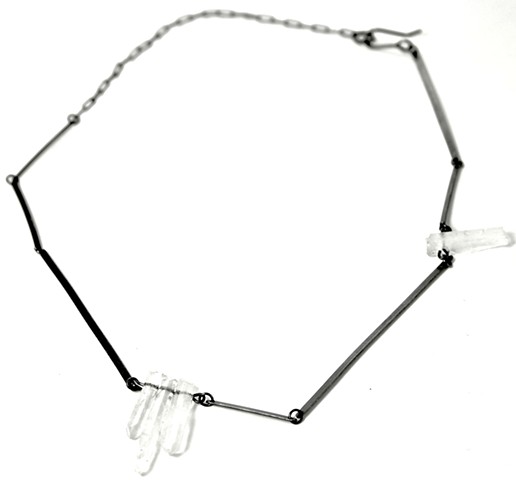 N-CRYSTLINE Quartz crystal with oxidized silver line necklace by Jennifer Bennett of di luce design