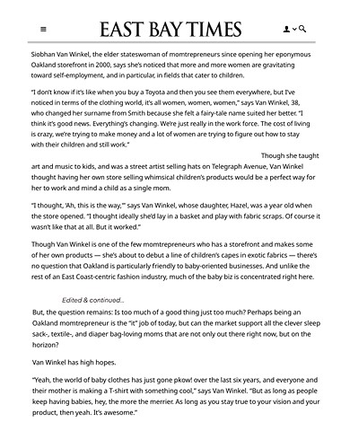 East Bay Times: Mom’s the boss by Candace Murphy updated Aug 17, 2016 ( excerpt)