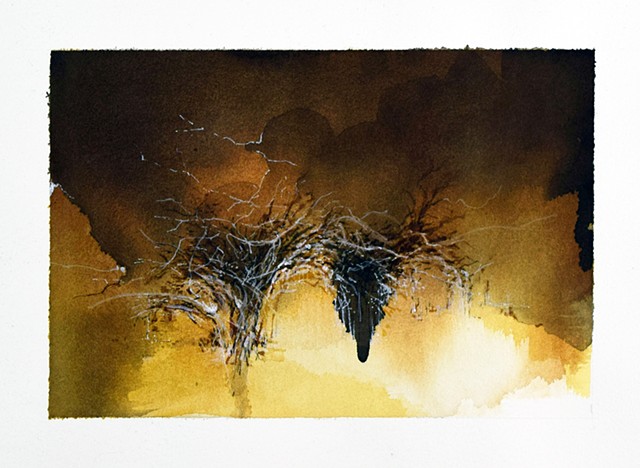 Art Trees Wood Abstract  Watercolor Painting by Ian Crawley
