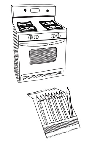 Oven and pencils