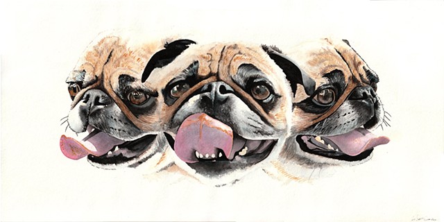 Pug dog mythology watercolor art