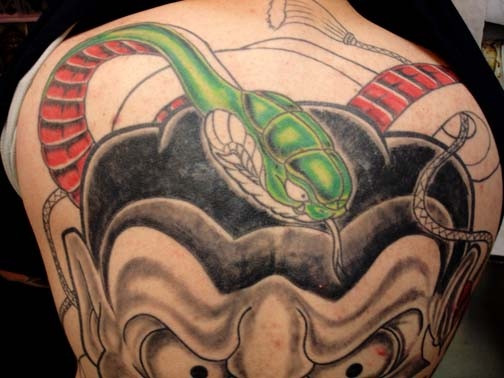 traditional japanese  mask tattoo by tatupaul