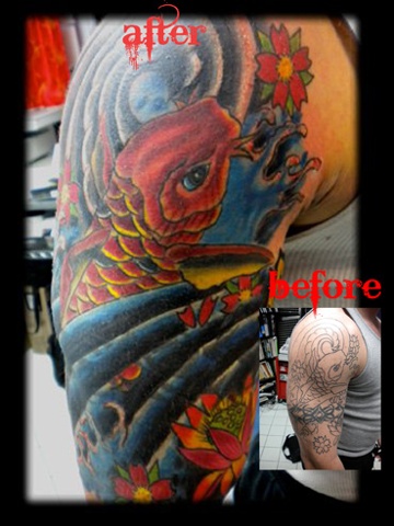 koi fish cover up tattoo by tatupaul.com