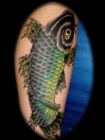japanese koi black ang green tattoo by tatupaul