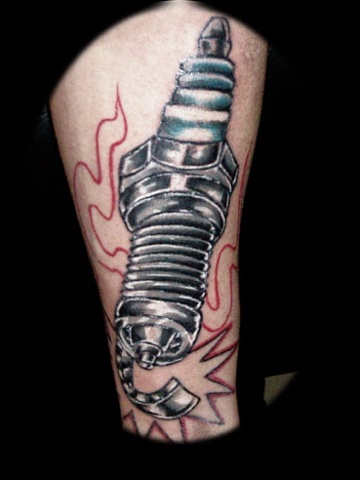 spark plug tattoo in progress by tatupaul.com