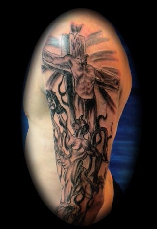 crucifix tattoo by tatupaul.com