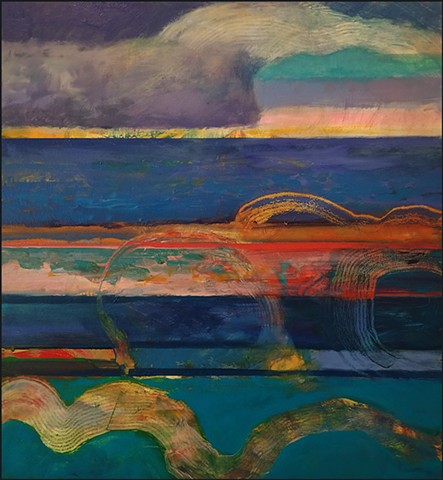 abstract, oil painting, oil on board, level_lines, seascape, colorful
