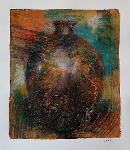 acrylic, abstract, work on paper, pastel, monotype, gel plate, gelli