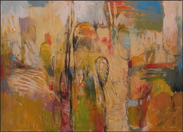 artwork, original art, painting, acrylic, abstract, landscape, yellows, whites, tans, greens, reds, blues, texture