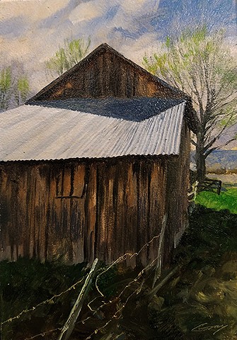 landscape, realist, barn, building, rural