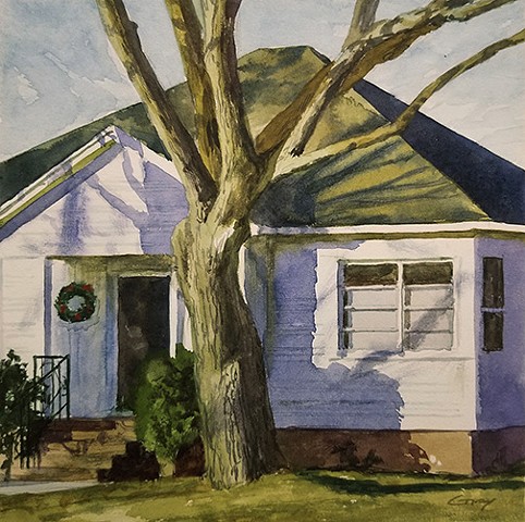 house, tree, sunlight, realist