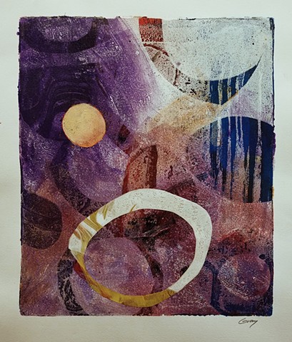 acrylic, abstract, work on paper, collage, monotype, gel plate, gelli