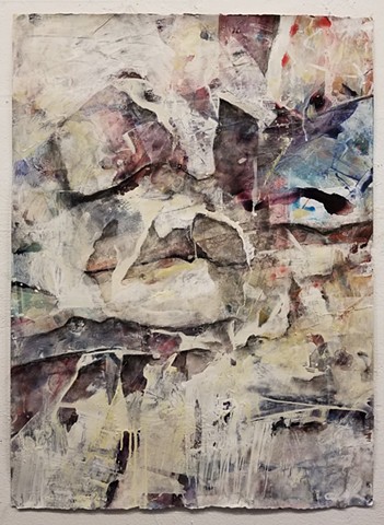 abstract, work on paper, trompe l' oeil, whites, greys, yellows, blues