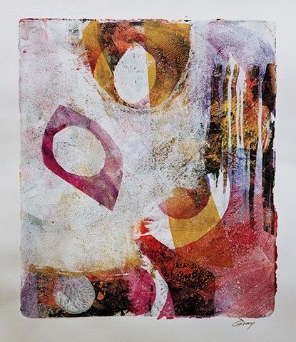 acrylic, abstract, work on paper, collage, monotype, gel plate, gelli