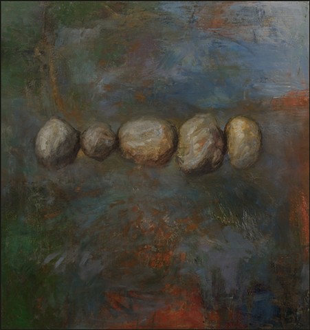 oil, cold wax, abstract, painterly, brushwork, stones, rock, figurative, mystery, texture, paradox