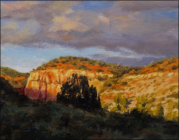 small_painting, miniature, oil, realism, southwest, mesa, juniper