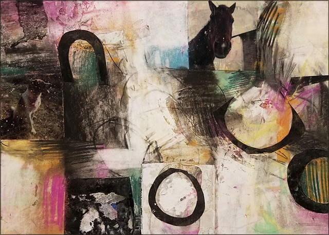 drawing, collage, charcoal, pastel, abstract, figurative, horse, dog, animals, animal_art