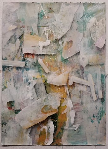 abstract, work on paper, trompe l' oeil, greys, yellows