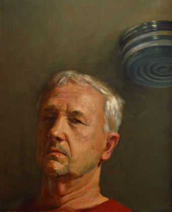 Portrait, older man, ceiling, light fixture.