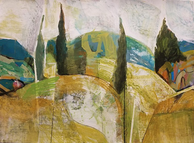 abstract, work on paper, landscape, colorful