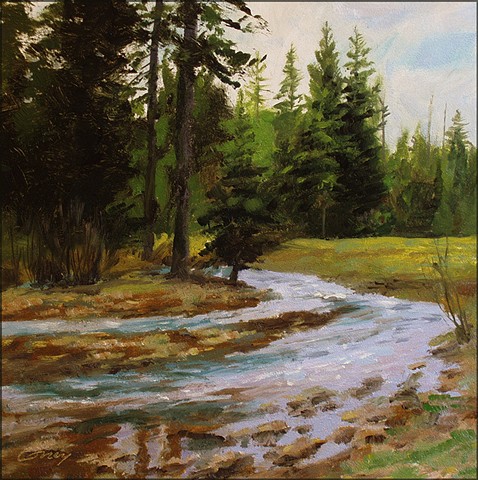 small_painting, miniature, oil, stream, water, realism, forest, landscape