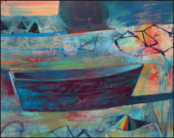 saturated color,  abstract, figurative, expressionist, boat, colorful, whimsical