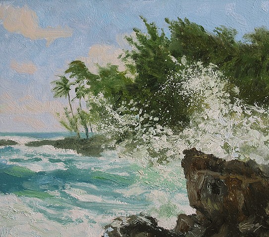 hawaii, maui, ocean, palm_trees, realist_painting, seascape