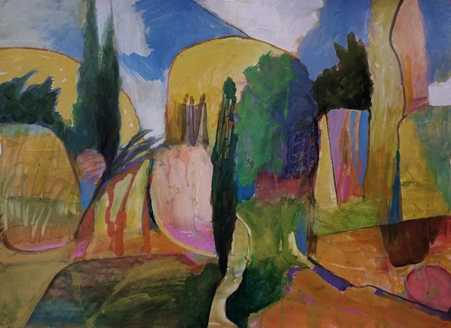 abstract, work on paper, landscape, colorful