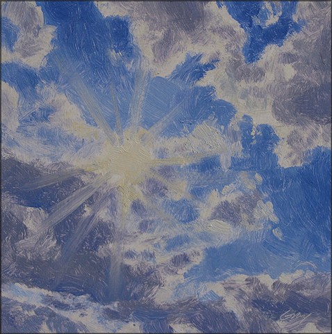small_painting, miniature, oil, realism, sky, sun, clouds, bright, glowing