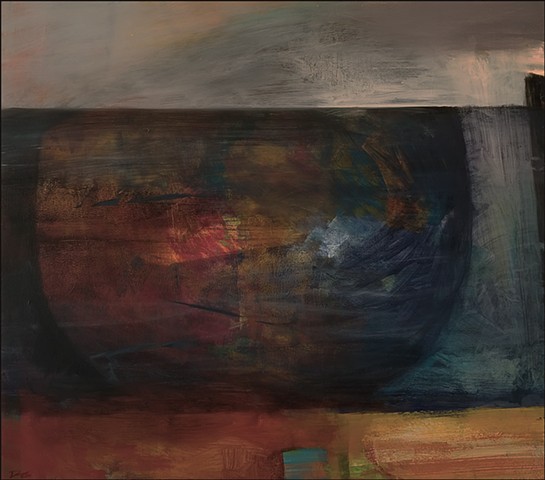 abstract, semi-abstract, horizontals, water, horizon, vessel, dark, mysterious, painterly