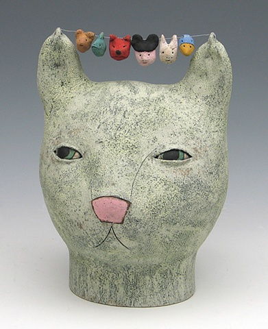 clay ceramic sculpture animal cat by sara swink