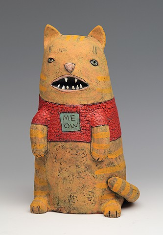 ceramic figure cat meow by Sara Swink