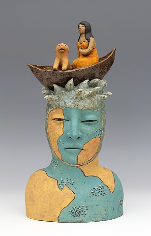 clay ceramic sculpture animal dog boat by sara swink