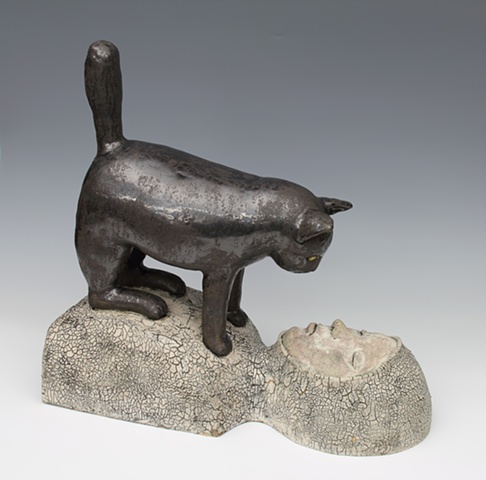clay ceramic sculpture animal cat by sara swink
