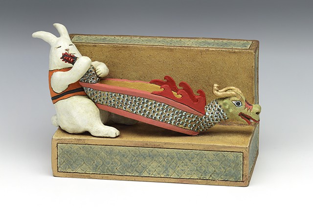 ceramic rabbit dragon boat pottery by Sara Swink